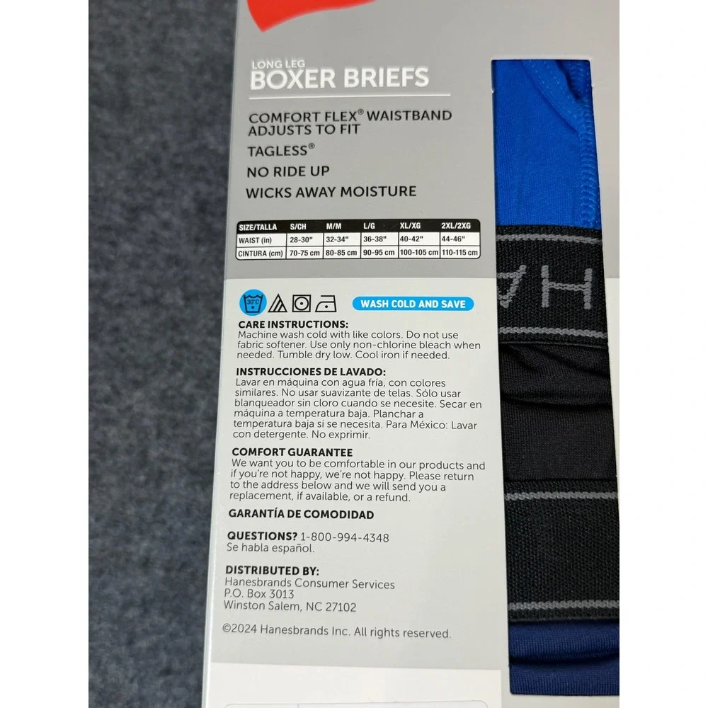 Hanes Performance Boxer Briefs Mens Small Blue/Black New 6 Pack Stretch Long Leg